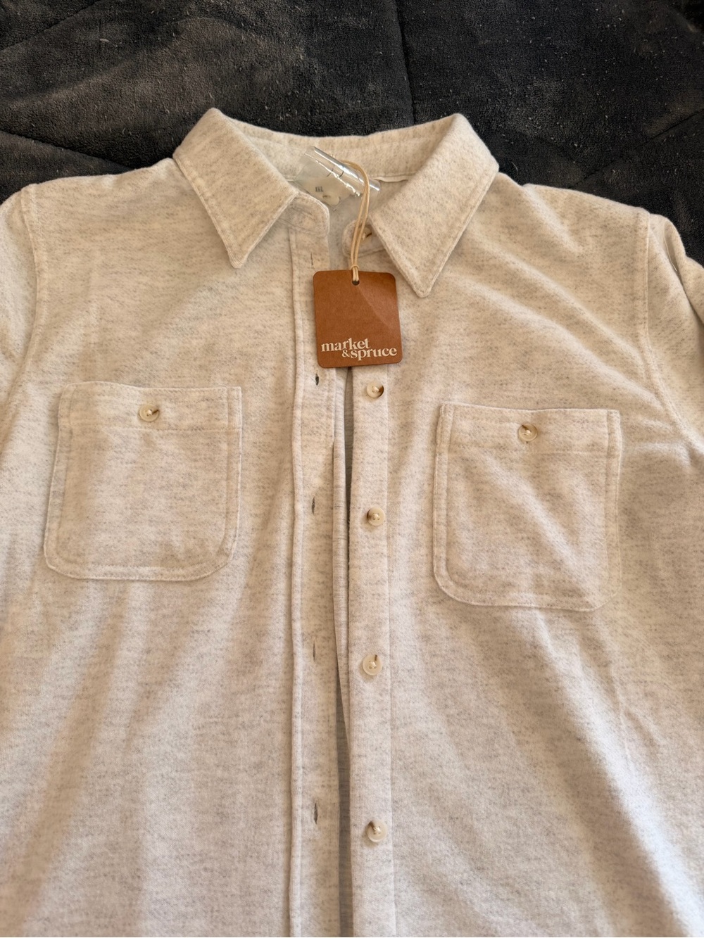 Market & Spruce Light Gray Emiliy Knit Button Shirt - M